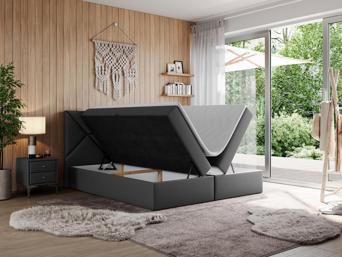 BOXBETT NEOMI 200/200 - Dunkelgrau Kunstleder - H4 - Visco - Dunkelgrau, Holz/Textil (200/200cm)