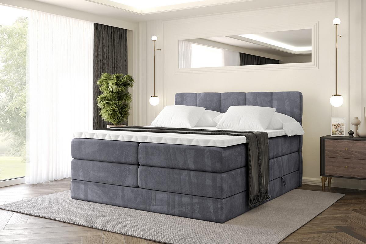 BOXSPRINGBETT mit Matratze H3|H4 und Lattenrost - LIRO KING-160x200 - Dunkelgrau Casablanca - Dunkelgrau, Holzwerkstoff (160/200cm) - ALTDECOR