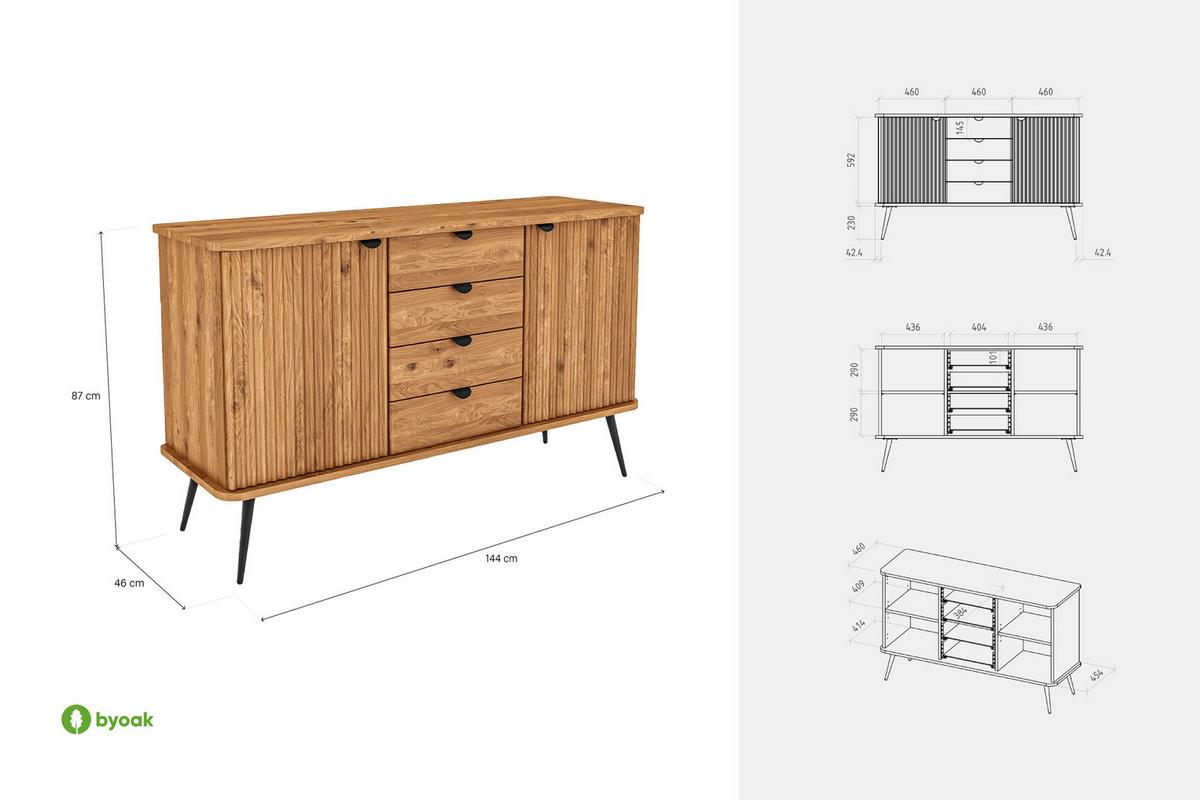 KOMMODE LINA - Wildeiche, Holz (144/87/46cm) - byoak