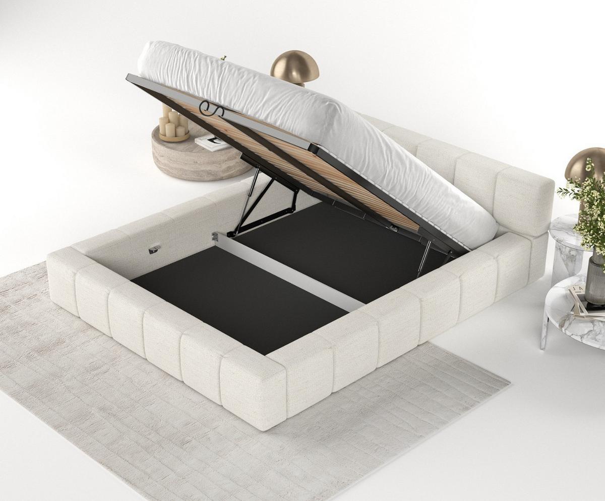POLSTERBETT Milos mit Stauraum 180/200 cm Creme im Modesto Stoff - Creme/Schwarz, Holz/Holzwerkstoff (180/200cm) - AltaBeds