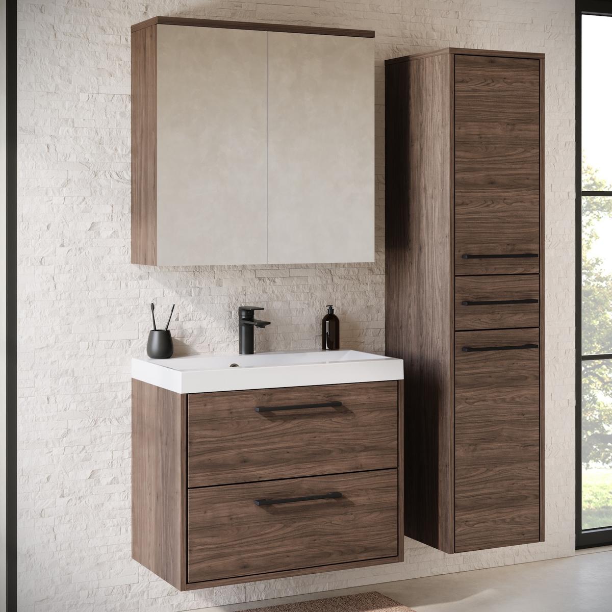 BADMÖBEL-SET Florence 4 Teile Walnuss Braun - 60 x 35 x 51 cm - Eichefarben, Holz (60/51/35cm) - Badplaats