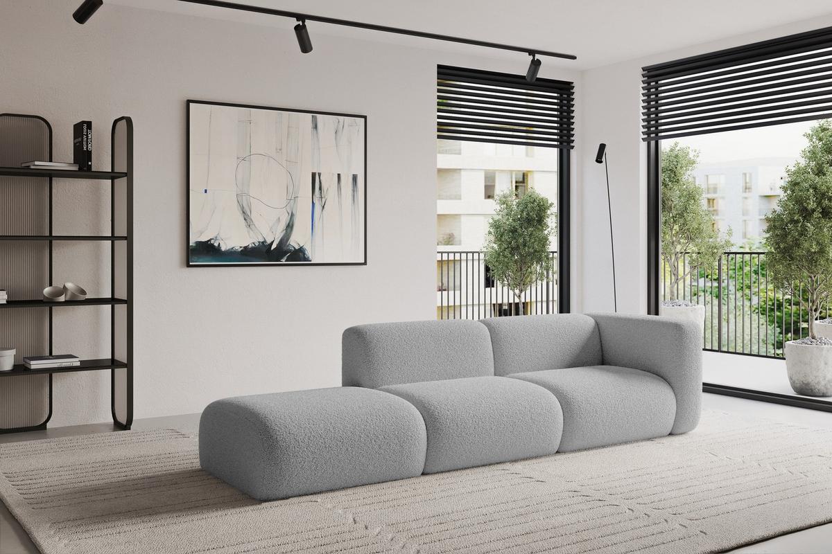SOFA Ottomane Rechts MIRA-S3 296x89x70 Hellgrau Bouclé - Silberfarben/Hellgrau, Holzwerkstoff/Kunststoff (296/70/89cm) - ALTDECOR