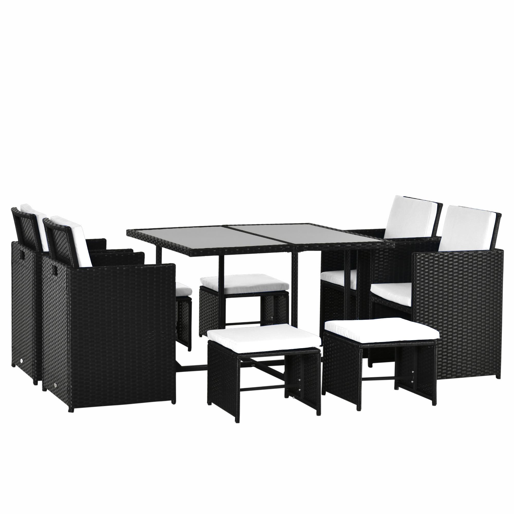 POLYRATTAN Gartenmöbel Rattan Gartenset inkl. Kissen Schwarz 109 x 109 x 72 cm - Schwarz, Kunststoff - Outsunny