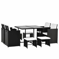POLYRATTAN Gartenmöbel Rattan Gartenset inkl. Kissen Schwarz 109 x 109 x 72 cm - Schwarz, Kunststoff - Outsunny