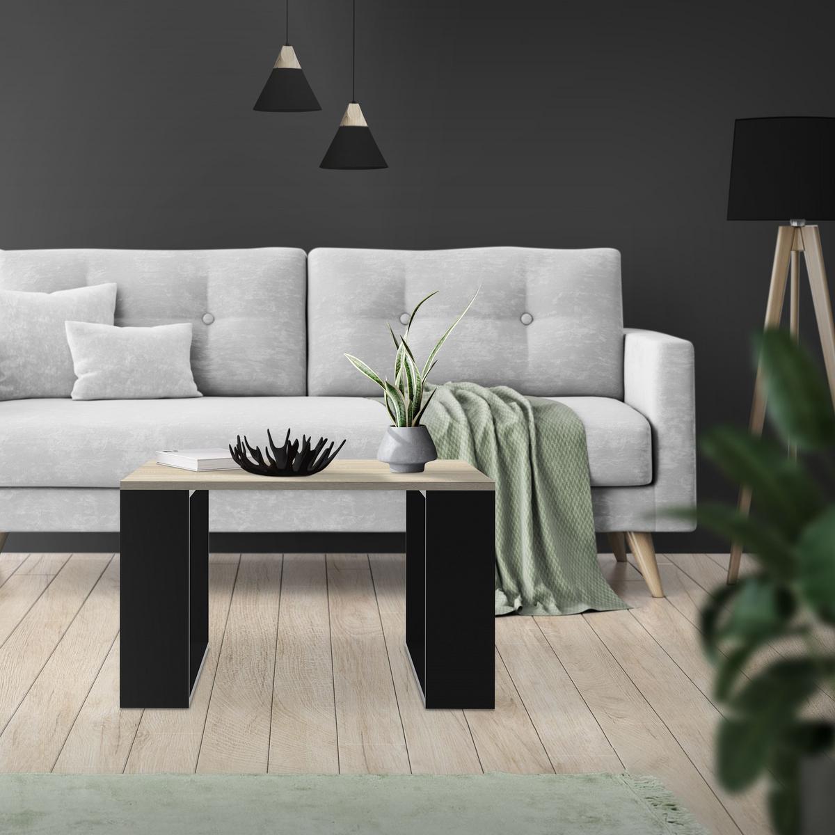 COUCHTISCH 65x65x40 cm Eicheoptik-Schwarz mit Kufenbeine - Schwarz, Holzwerkstoff (65/65/40cm) - ML-DESIGN