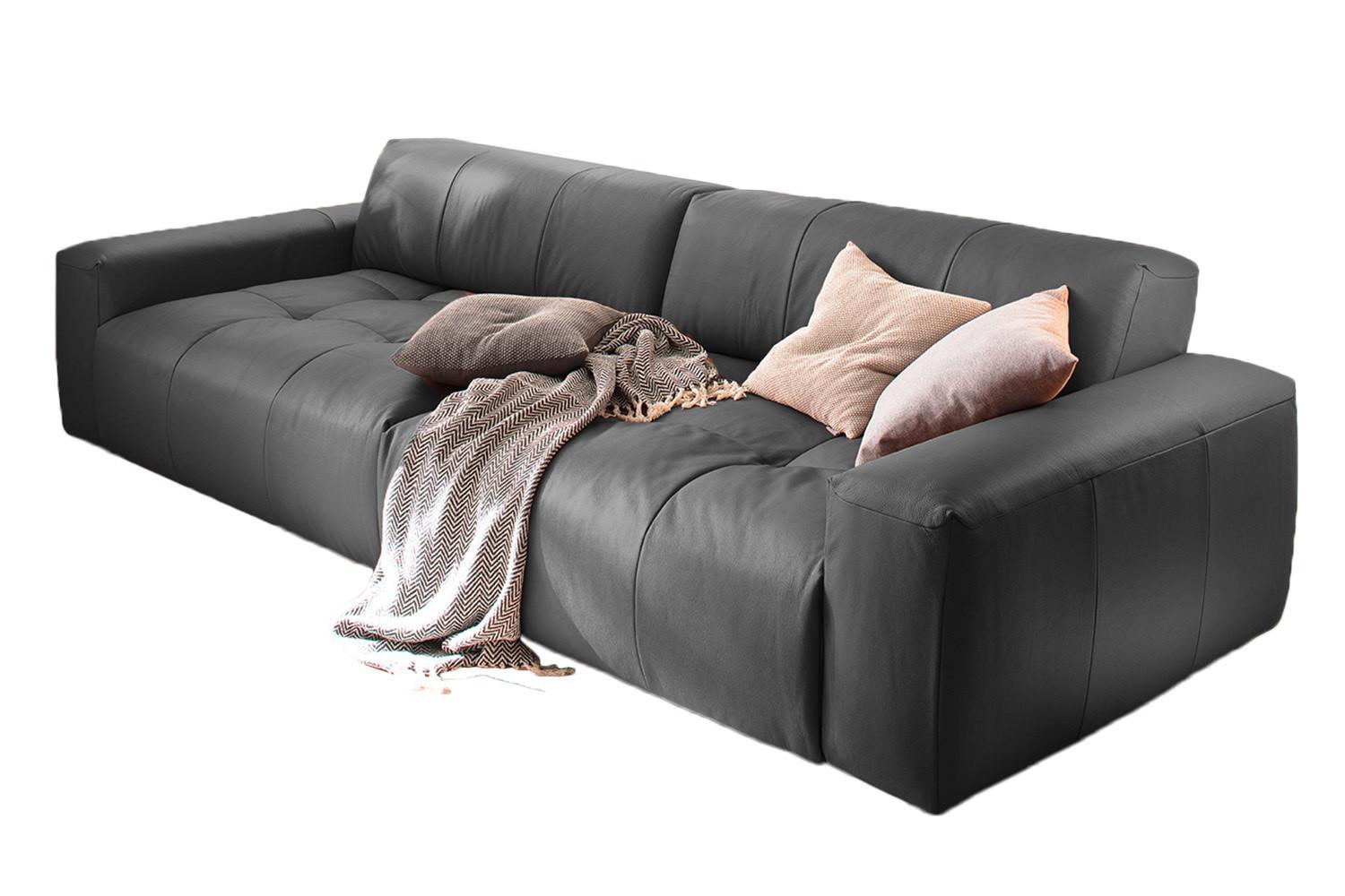 LEDERSOFA MIT SITZTIEFENVERSTELLUNG PALACE Schwarz Leder Relaxfunktion - Schwarz, Leder (298/74/120cm) - KAWOLA
