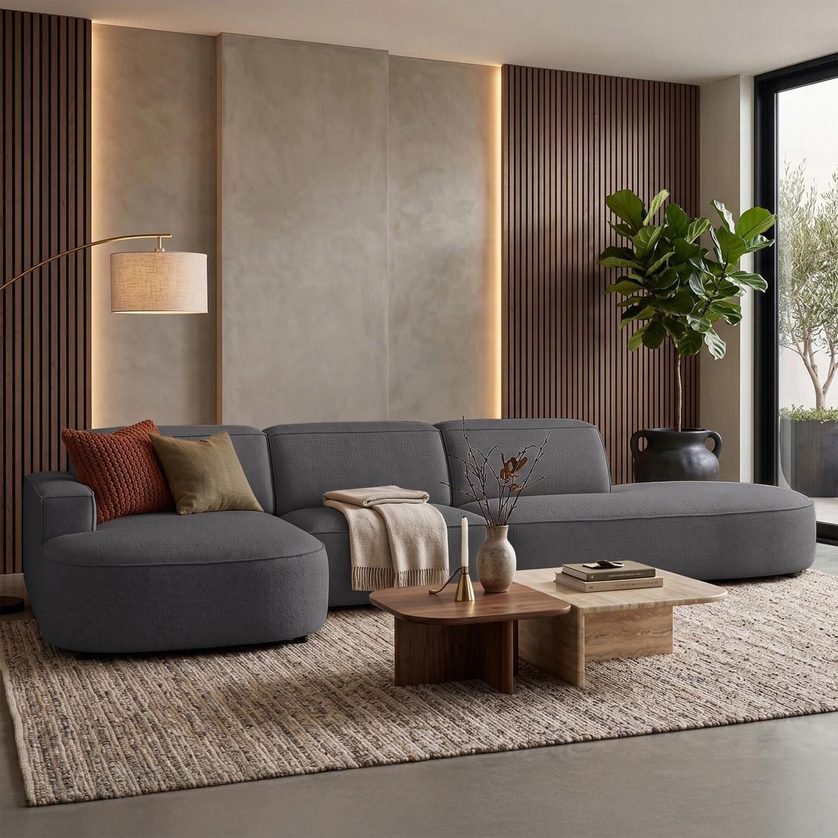 ECKSOFA Sallmo L-Form, 3-Sitzer, links 358 cm - Dunkelgrau/Schwarz, Kunststoff/Textil (358/166cm) - Selsey