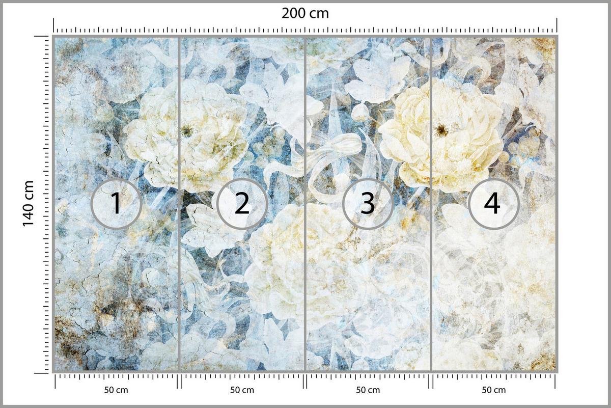FOTOTAPETE Blumen Abstraktion Vintage Stil 200x140 - Blau/Gelb, Papier (200/140cm) - Muralo