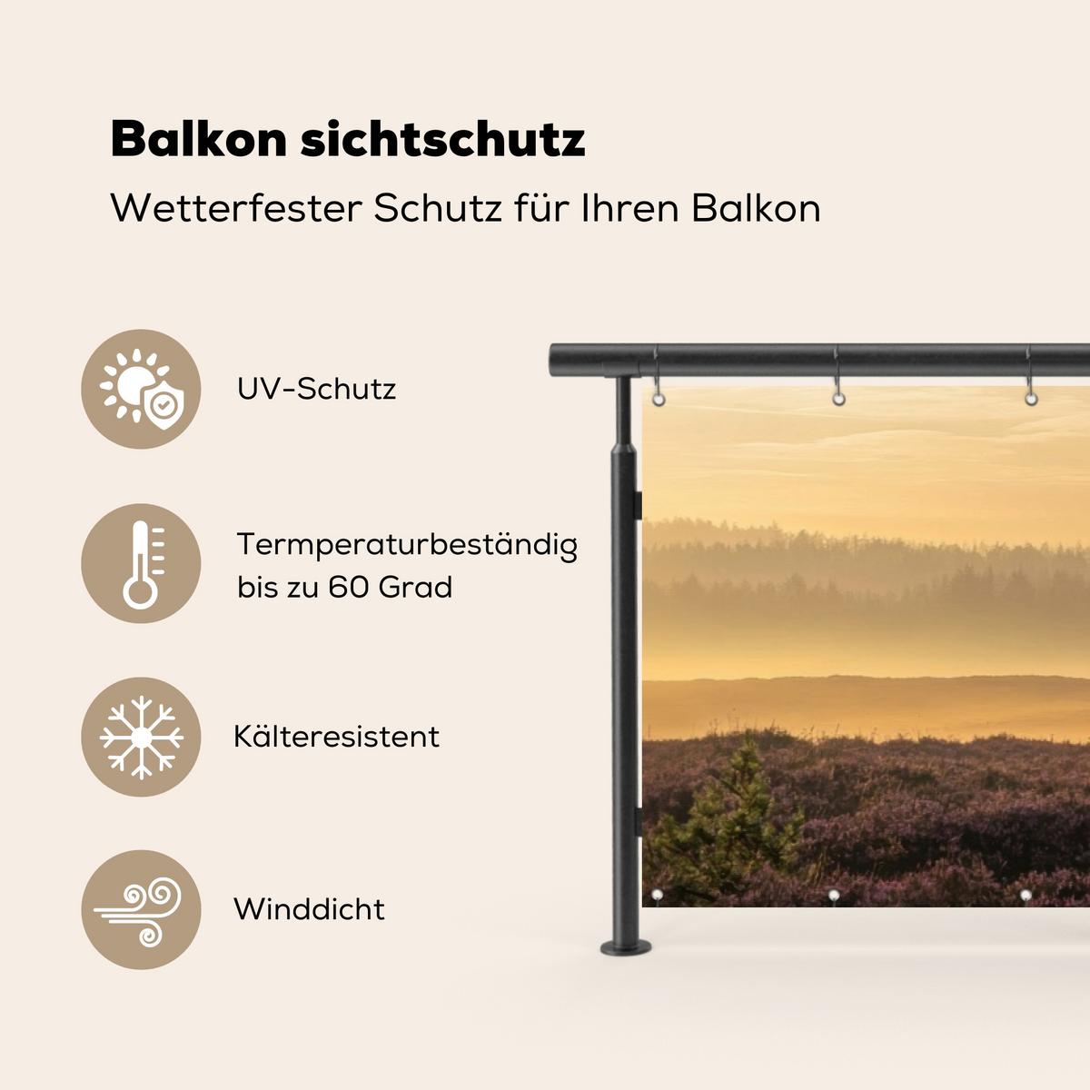 BALKON-SICHTSCHUTZ Schottische Hochlandbewohner - Heide - Landschaft - Tiere Deko XXL 500x120 cm - Cognac, Kunststoff (500/120cm) - MuchoWow