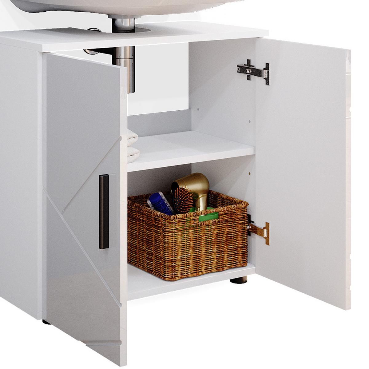 BADMÖBEL-SET Ronco Weiß Hochglanz 4 Teile, mit Hochschrank - Weiß Hochglanz, Holzwerkstoff (60/192/30cm) - Livinity®