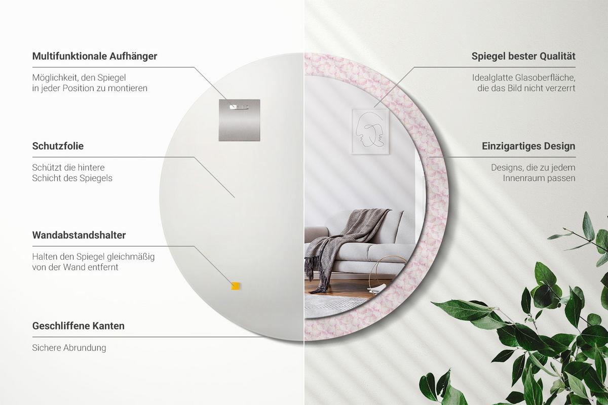 SPIEGEL Rund Ø 90 cm mit Aufdruck - Pink, Glas (90/90/0.4cm) - Wallfluent