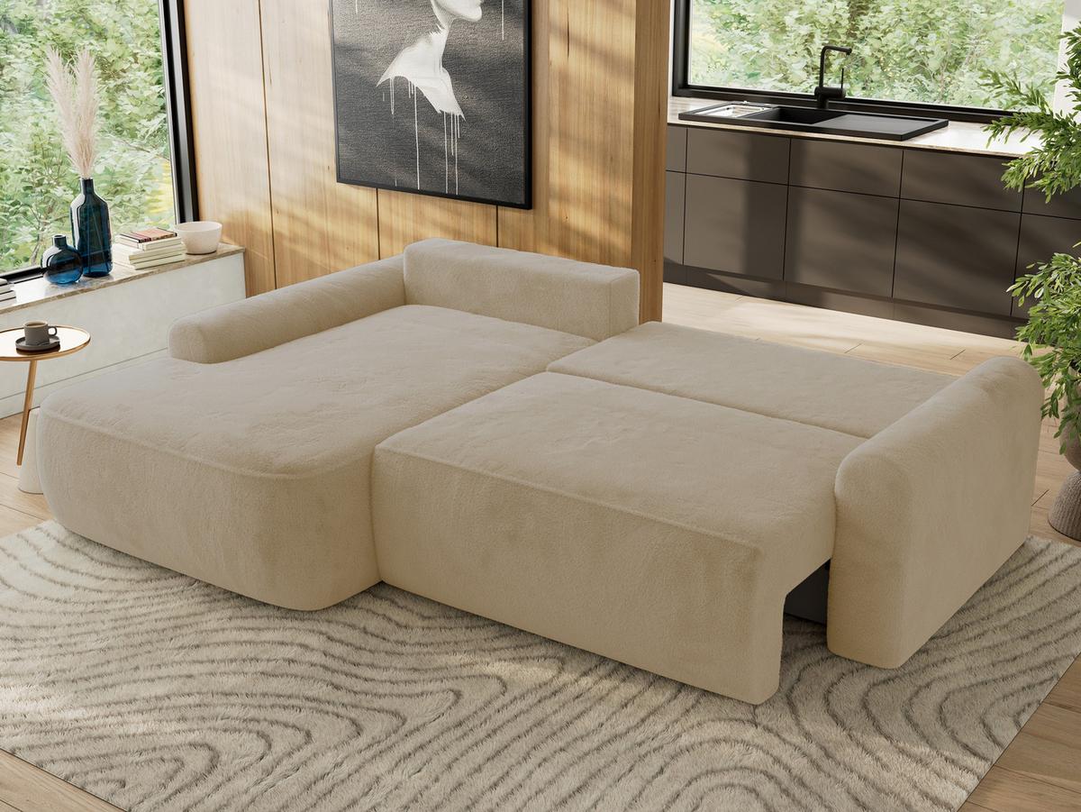 ECKSCHLAFSOFA CUBO L Creme Plüsch - links - Creme/Schwarz, Kunststoff/Textil (273/187cm) - MKS
