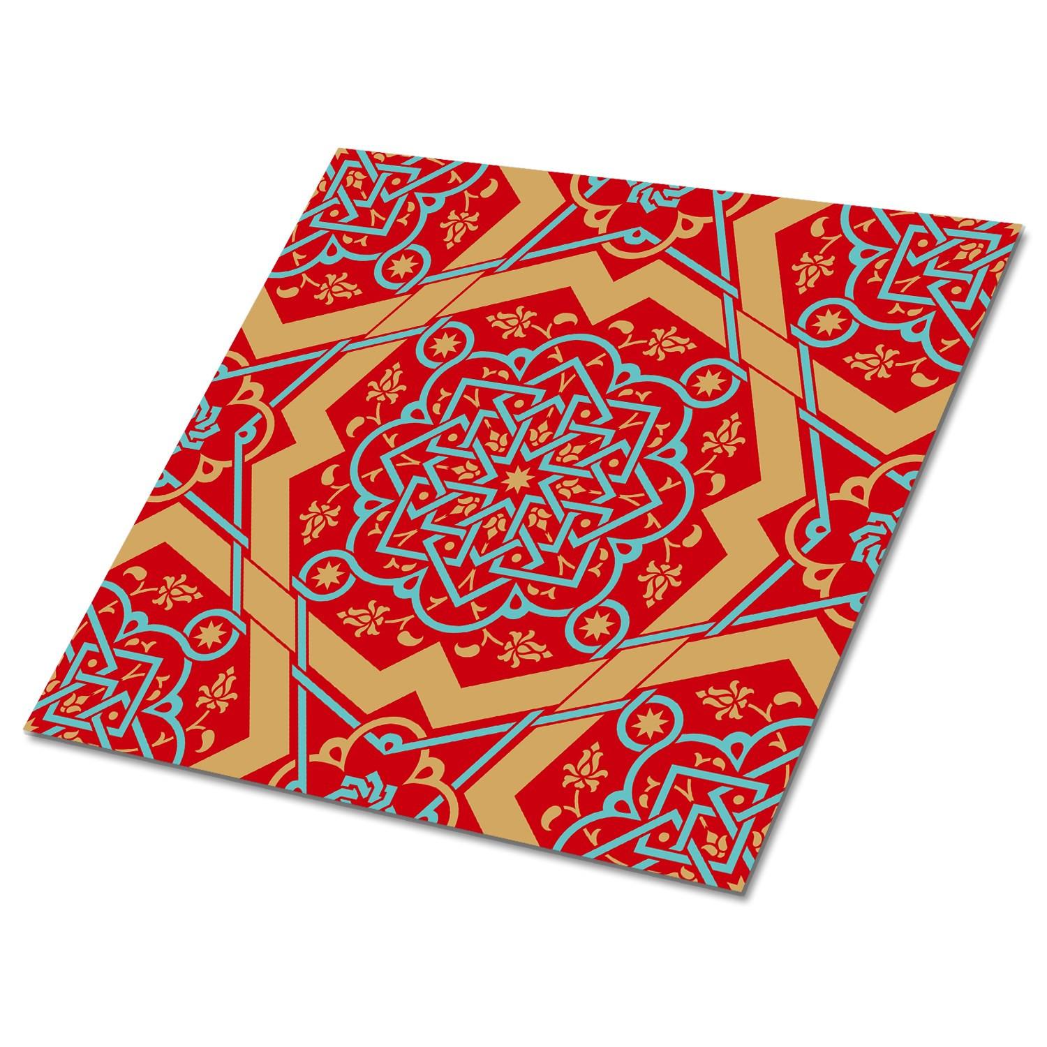 SELBSTKLEBENDE Wandfliesen 9 Stück 30x30 cm - Arabisches Blumenmuster - Rot, Textil (30/1.6/30cm) - TULUP