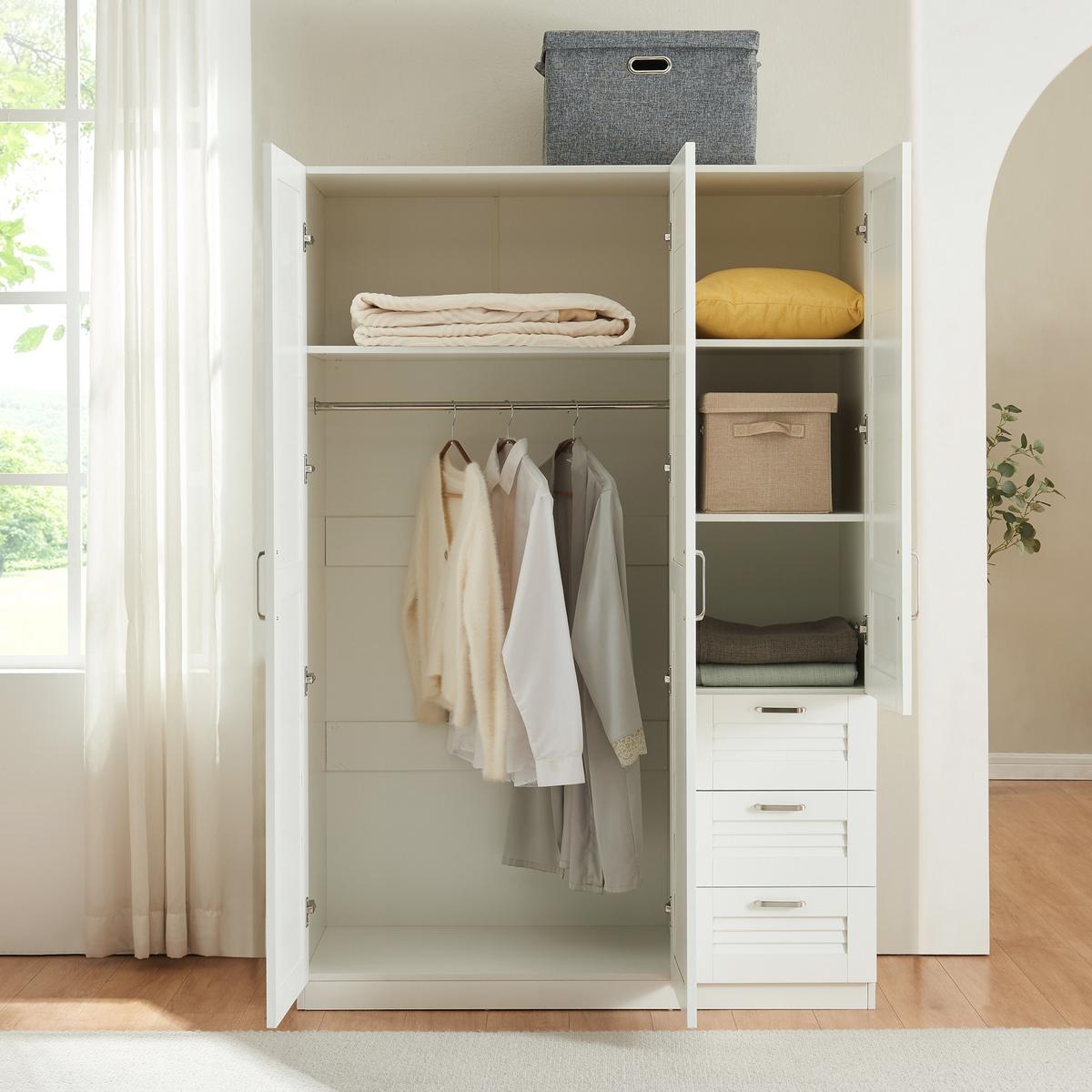 KLEIDERSCHRANK Finning - Weiß, Holzwerkstoff (120/176/52cm) - [en.casa]