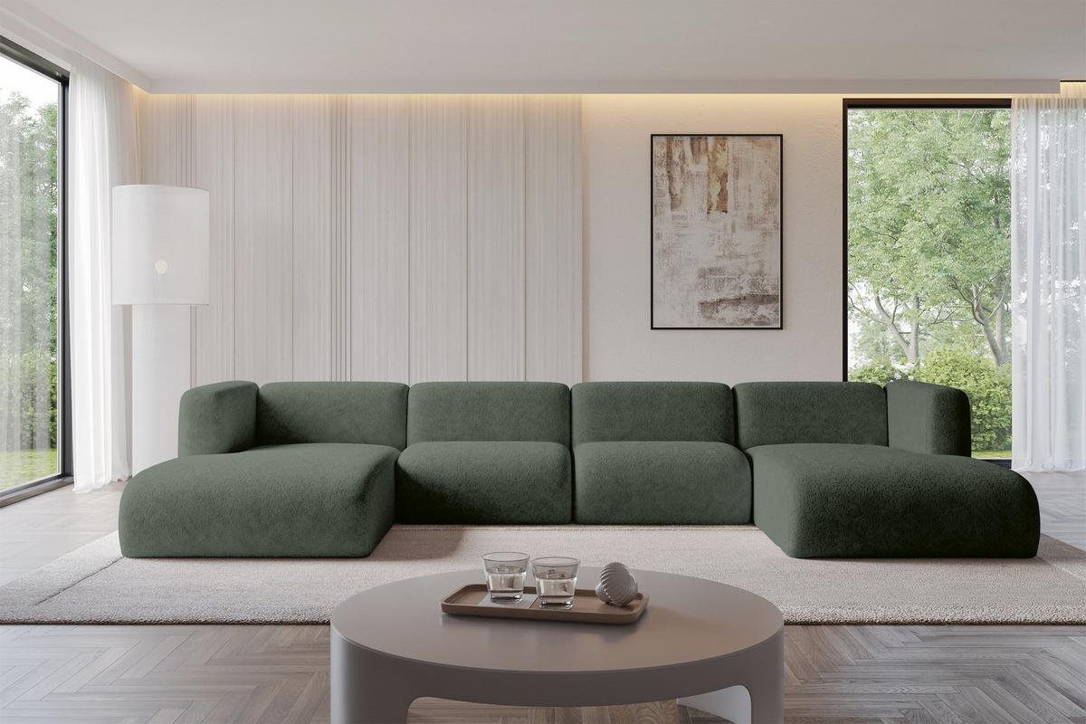 WOHNLANDSCHAFT MIRA-U2 408x179x70 Grün Velours - Schwarz/Grün, Holzwerkstoff/Kunststoff (408/70/179cm) - ALTDECOR