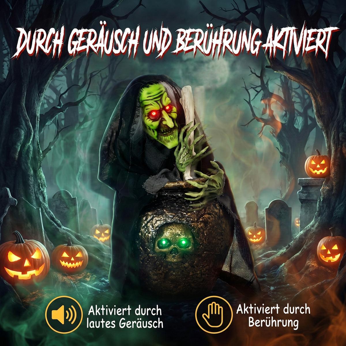 ANIMIERTE-HALLOWEEN-DEKORATION Metall Polyester Schwarz - Schwarz, Kunststoff (27/47/28cm) - HOMCOM