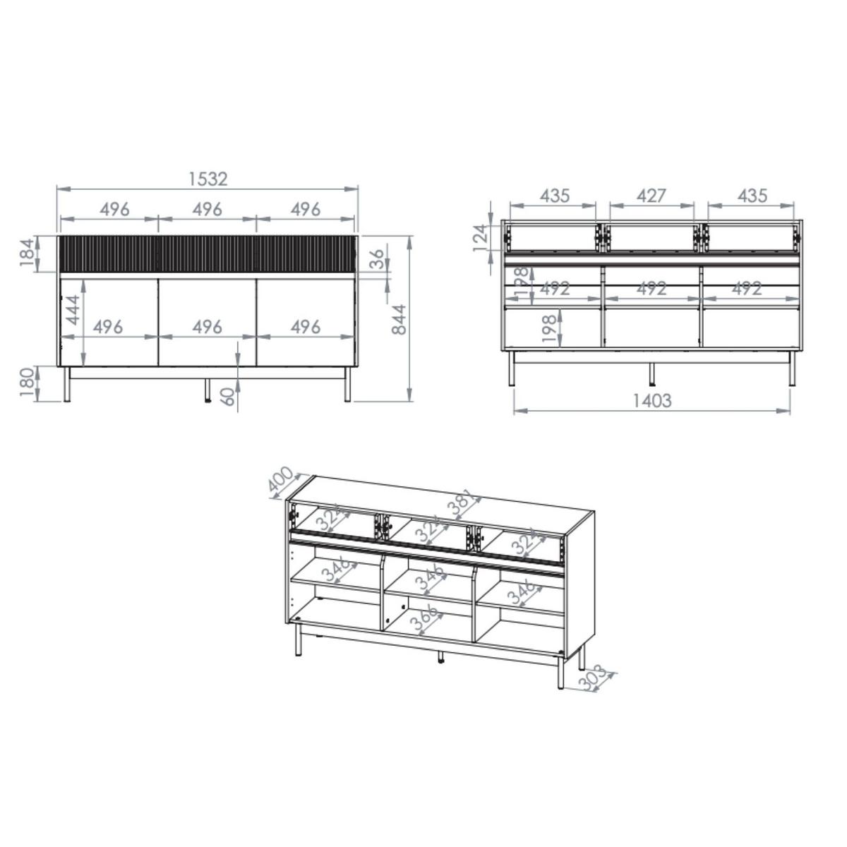 SIDEBOARD Dunea Kaschmirgrau/Eichenholzoptik 154 cm - Taupe, Holzwerkstoff/Metall (154/85/40cm) - Selsey