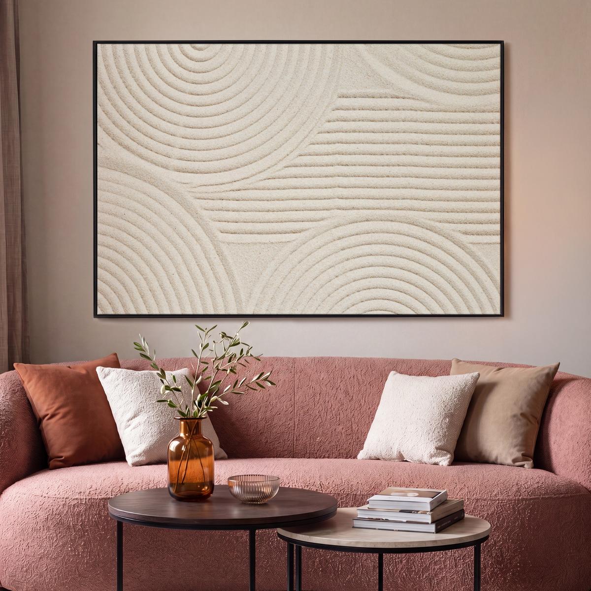 LEINWAND Bilder mit Rahmen - Muster - Abstrakt - Weiß - 150x100 - Beige, Textil (150/100cm) - MuchoWow