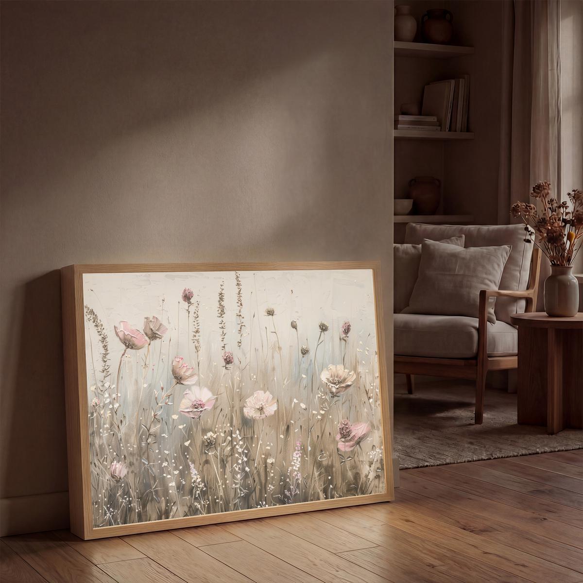 WANDLEUCHTE MIT AKKU Blumen - Rosa - Modern - Beige 90x60 cm - Altrosa, Holzwerkstoff (90/60/8cm) - OnlyWow