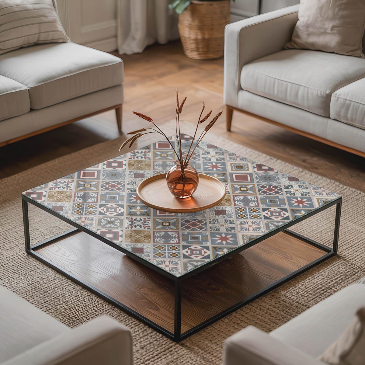 TISCHPLATTE 50x50 cm Mosaikmuster mit Ornamenten - Multicolor/Grau, Glas (0.4/50/50cm) - TULUP