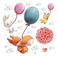 WANDAUFKLEBER 60x76cm - Tiere mit Luftballons - Multicolor, Kunststoff (60/76/0.1cm) - Wallfluent