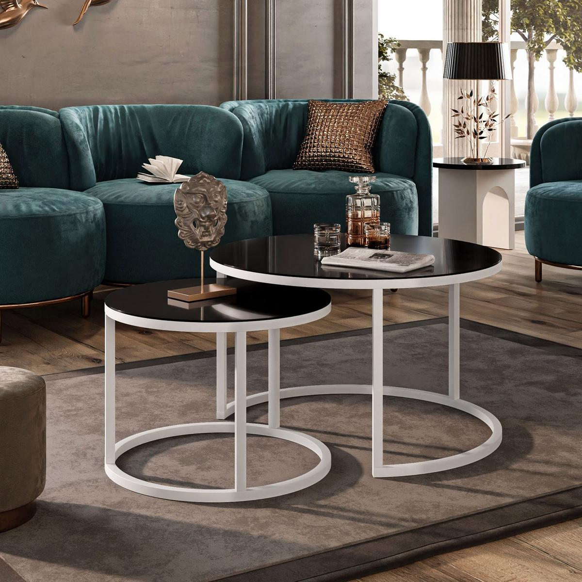 COUCHTISCH 2-in-1 CIRI GLASS mit schwarzer und weißer Struktur - Schwarz/Weiß, Holzwerkstoff (70/70/47cm) - Lookway