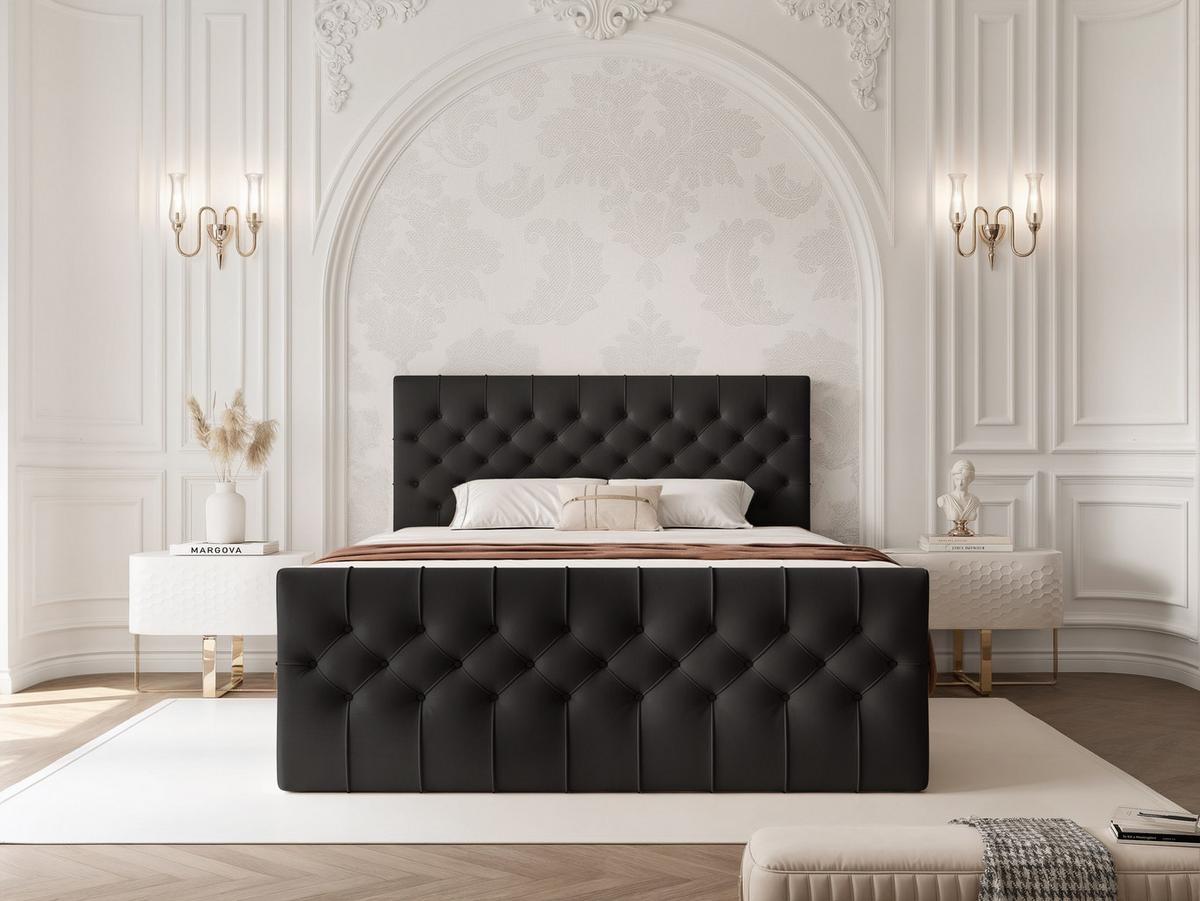 BOXBETT JOLIE 180x200 cm mit Matratze, Schwarz - Schwarz, Textil (180/200cm) - Idohome