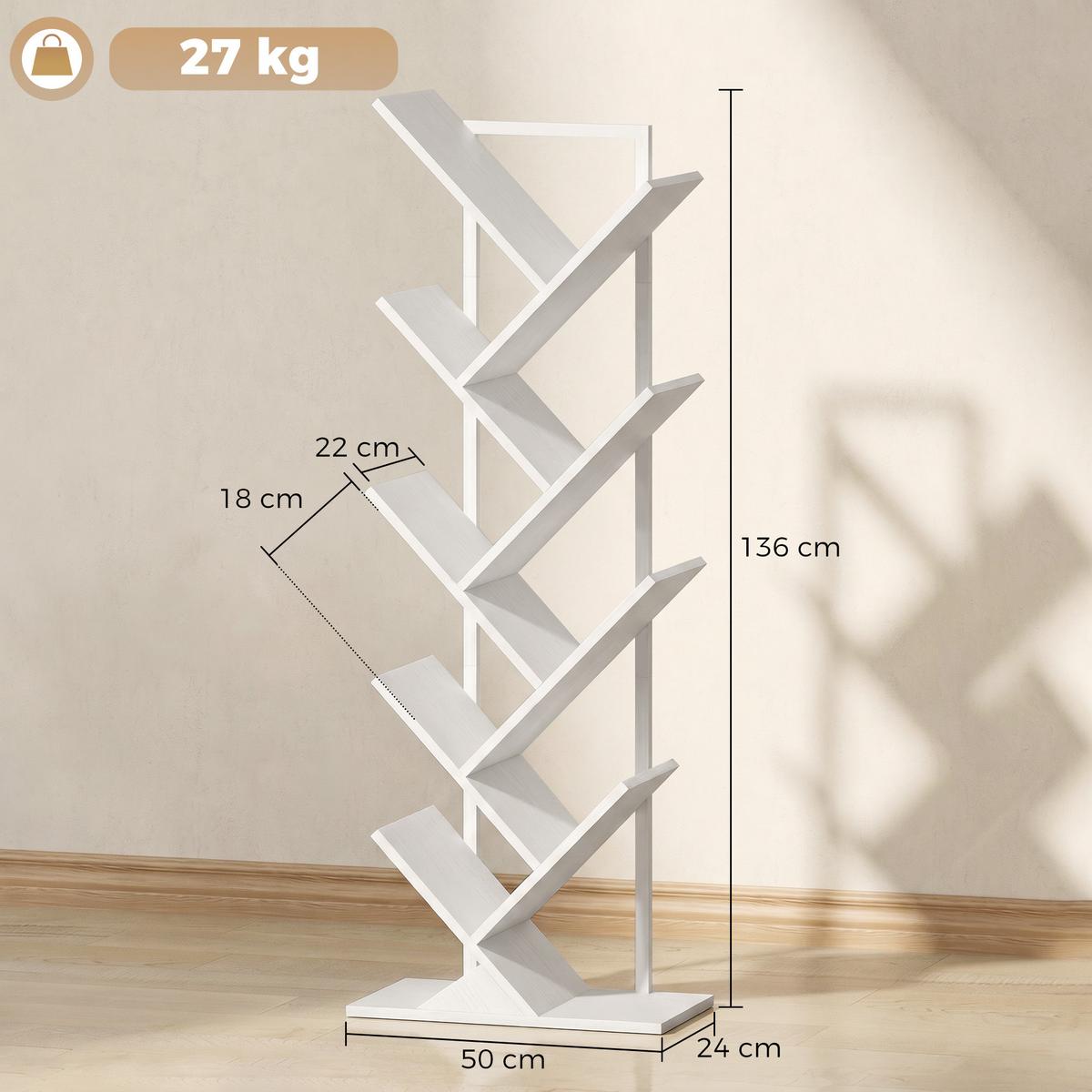 BÜCHERREGAL Spanplatte Stahl Weiß - Weiß, Holzwerkstoff (24/136/50cm) - HOMCOM