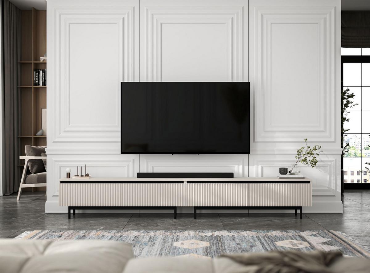 TV-LOWBOARD 2er-Set Selene Kaschmir matt 280 cm mit Metallrahmen - Kaschmir/Schwarz, Holzwerkstoff/Metall (280/44/35cm) - Meble Lindner