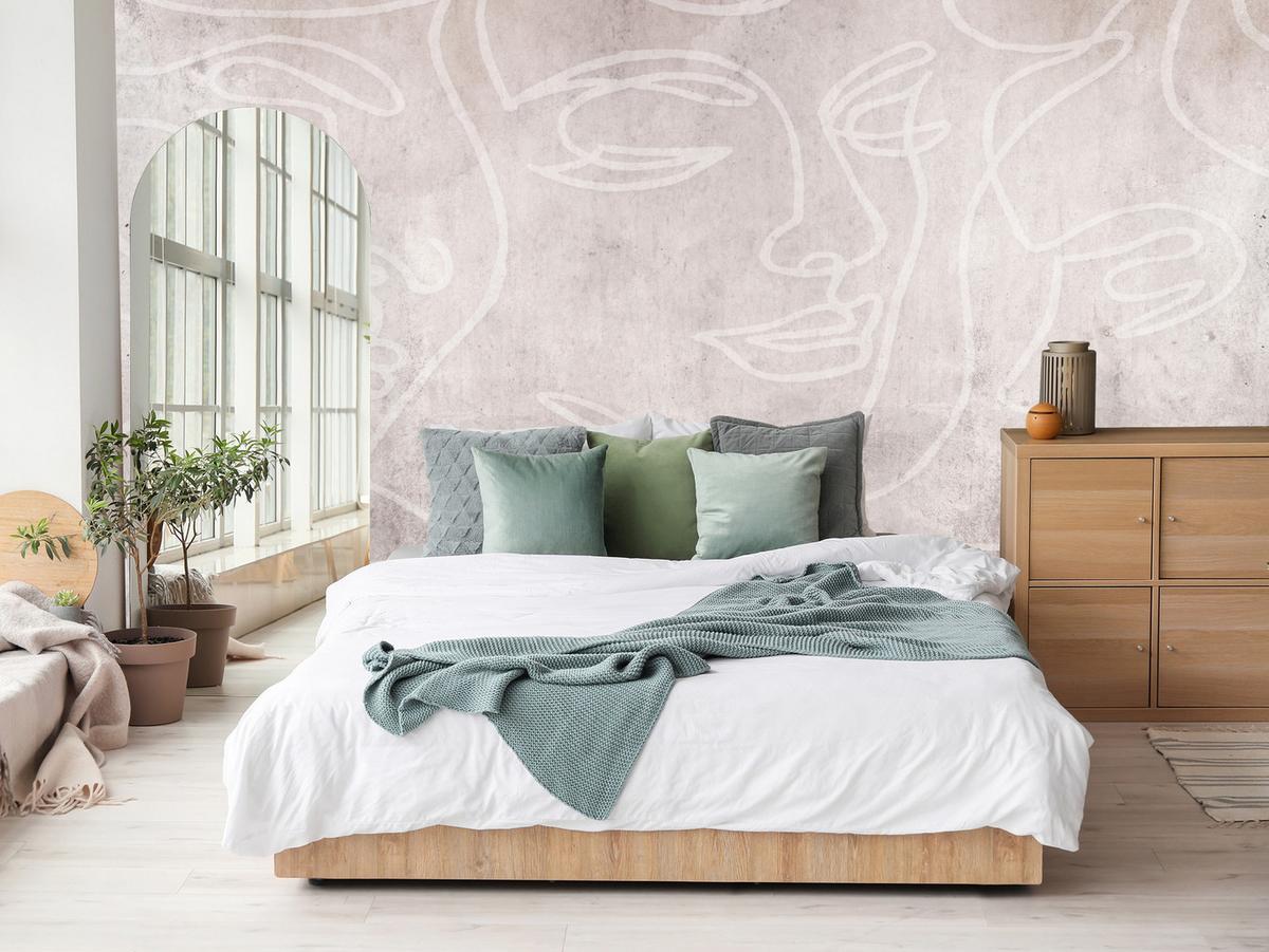 FOTOTAPETE für Schlafzimmer Abstrakte Gesichter Beton 350x256 - Beige/Braun, Papier (350/256cm) - Muralo