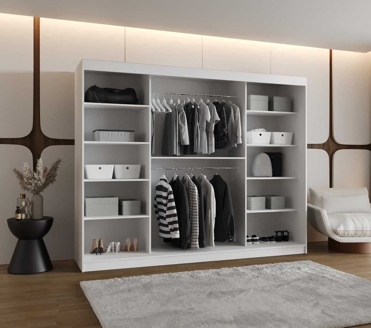 SCHIEBETÜRENSCHRANK mit Spiegel LUCY 200/250/62 3-türig - Silberfarben/Weiß, Holz (250/200/62cm) - MÖBEL KRYSPOL