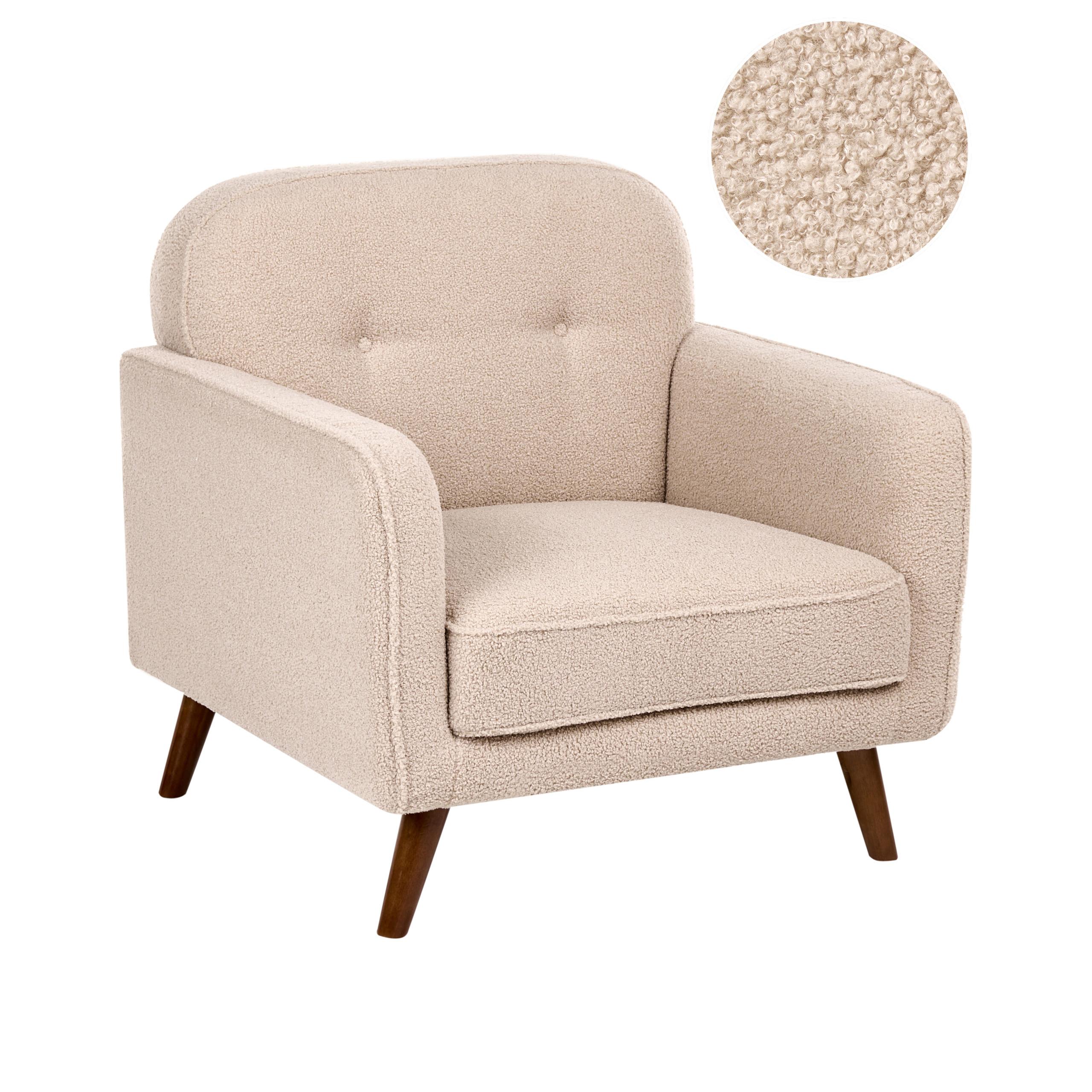 SESSEL Bouclé Beige Ettrum - Beige/Braun, Holz/Textil (87/87/84cm) - Beliani