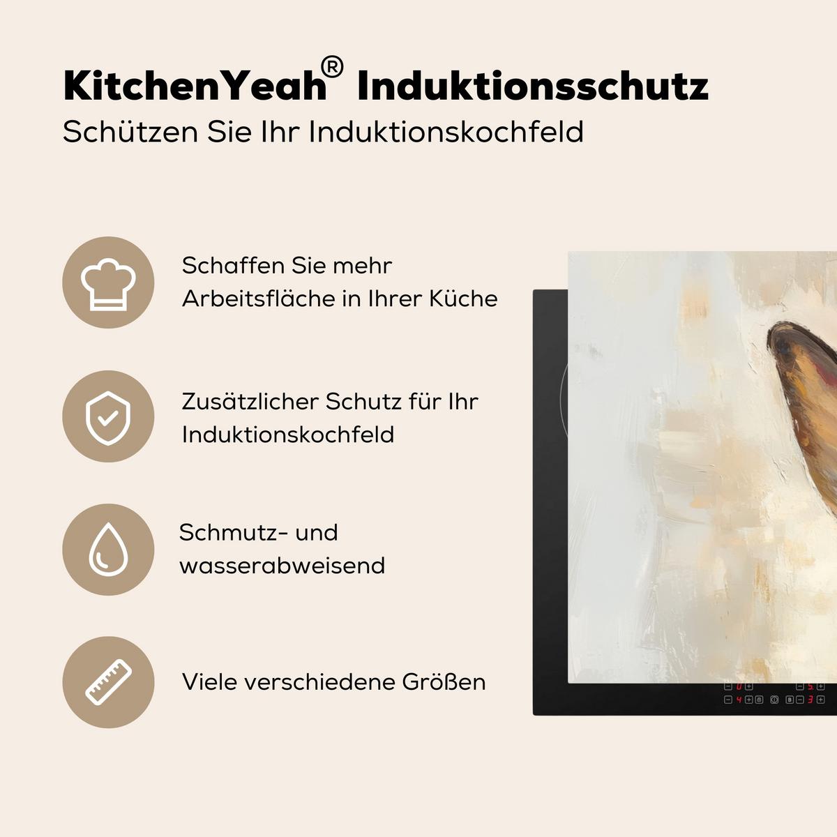 HERDABDECKPLATTE Hase - Ohren - Braun Induktionsschutz 91.6x52.7 cm - Beige, Kunststoff (91.6/52.7/0.2cm) - MuchoWow