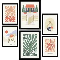 POSTER Set Mit 6 Minimalistischen In Pastellfarben Sommerkollektion Drucke Von Landschaften Und Natur Für Innenarchitektur A3 & A4 Schwarzer Rahmen - Schwarz, Papier (29/3cm) - Nacnic