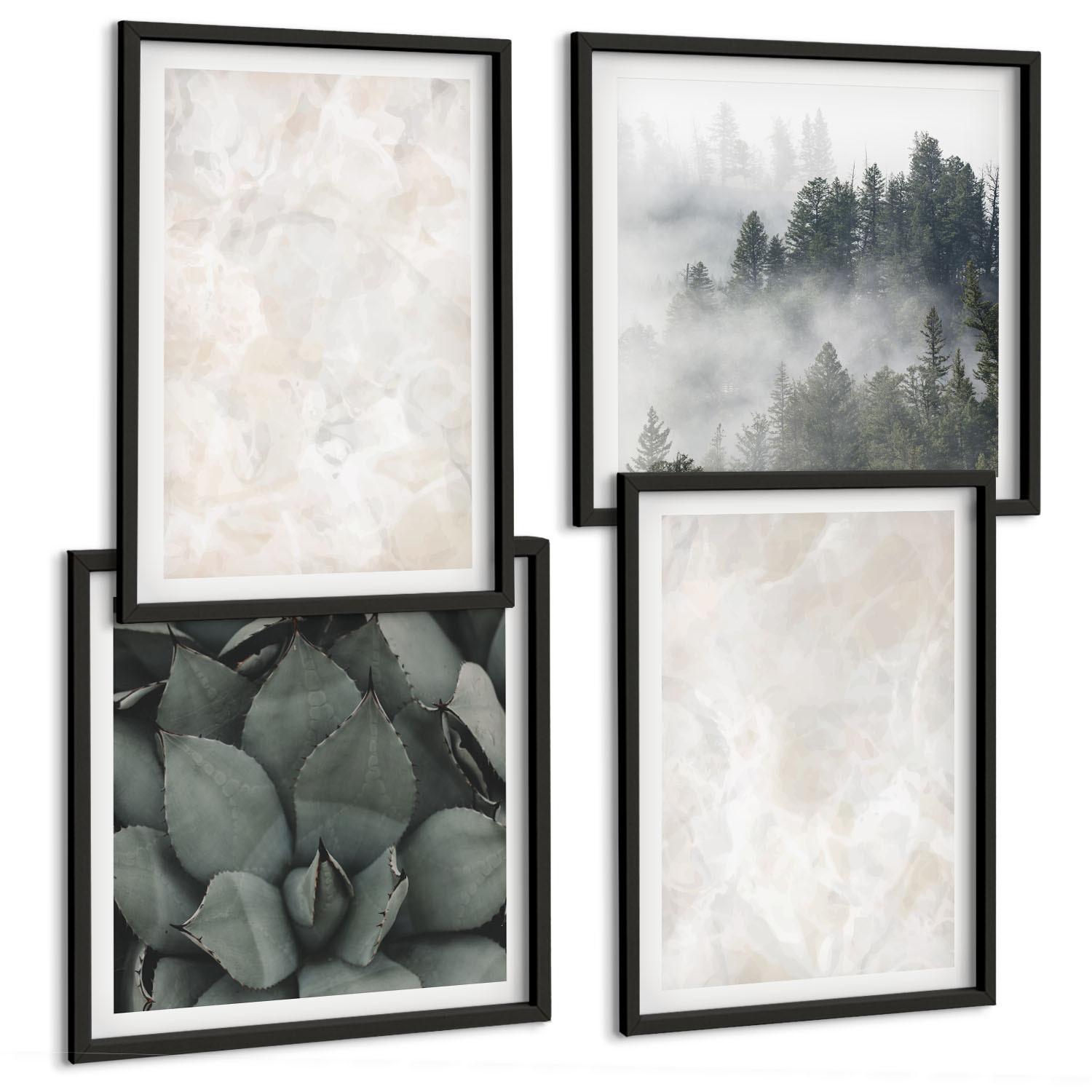 BILDER SET 4er Set - 50x50 cm & 40x60 cm Schwarzer Rahmen - Steinpastellmarmor - Schwarz, Kunststoff (50/50cm) - TULUP