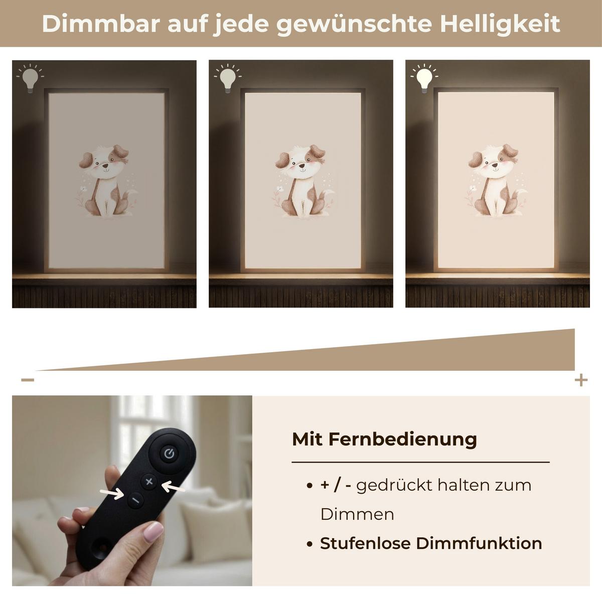 NACHTTISCHLAMPE MIT AKKU Hund - Gefleckt - Braun 40x60 cm - Beige, Holzwerkstoff (8/40/60cm) - OnlyWow