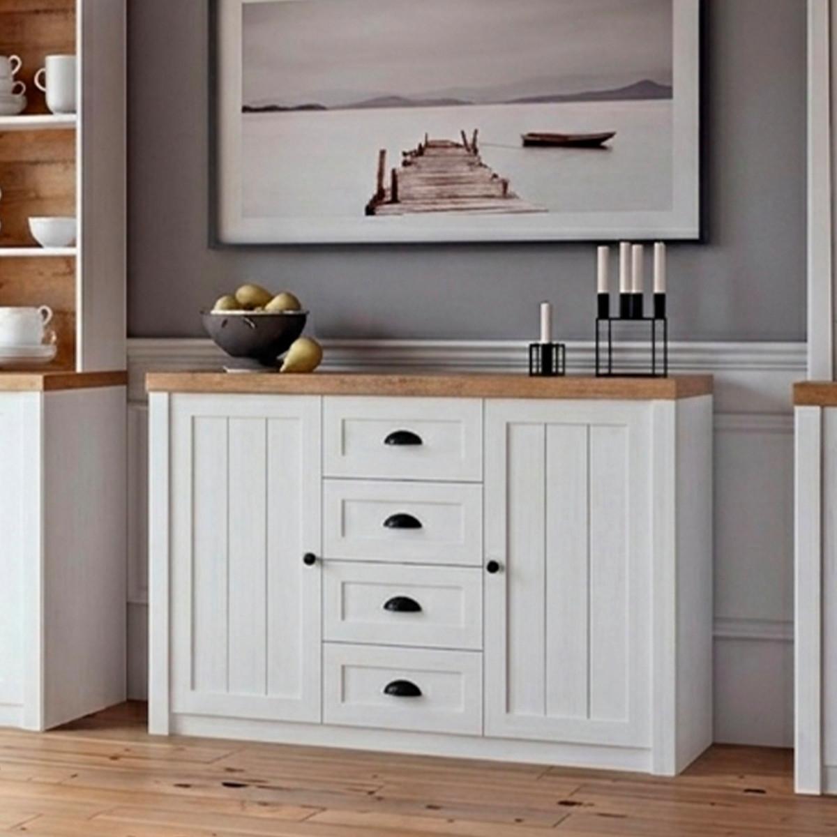 SIDEBOARD Léandre Weiß und Holz - Weiß, Holzwerkstoff (130.2/87.3/43.3cm) - Petits-meubles