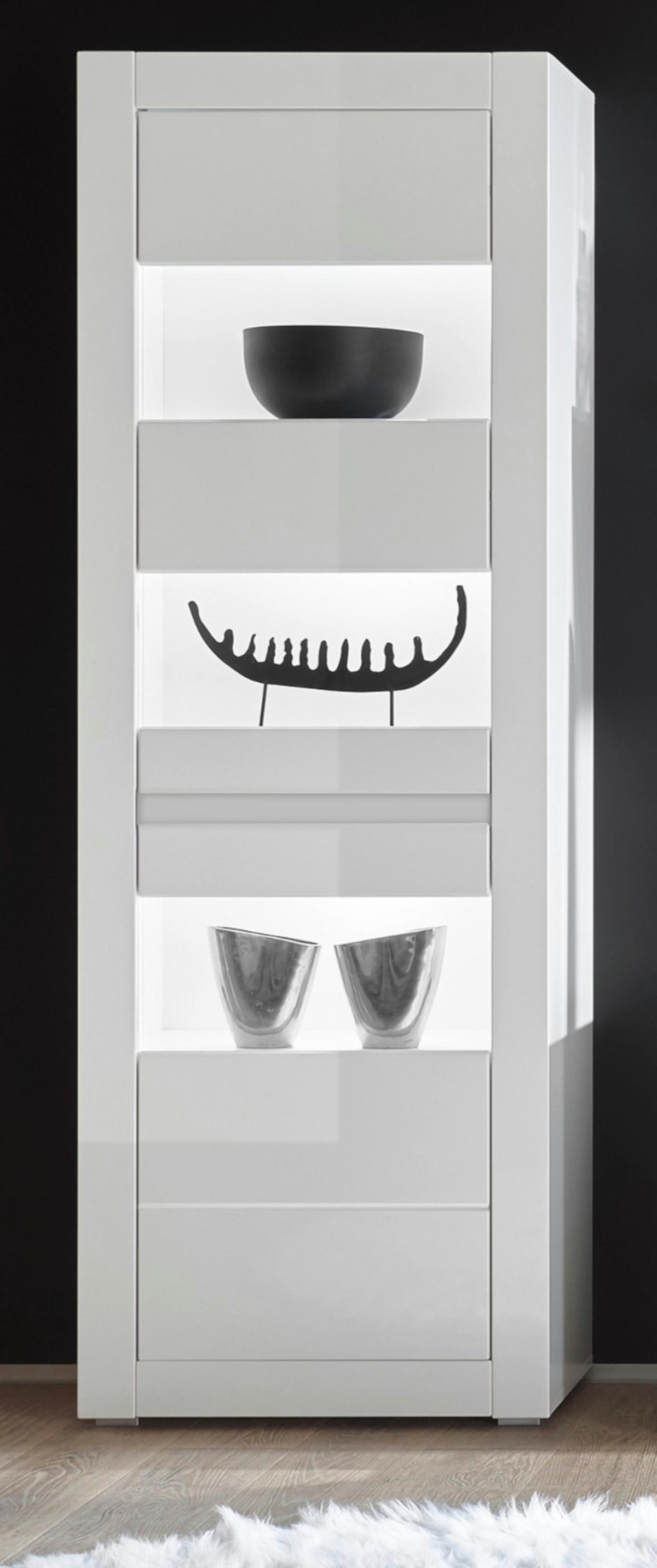 VITRINE Hochglanz weiß, mit weiß oder grau, 66 x 200 cm Soft-Close - Weiß Hochglanz/Weiß, Glas/Holzwerkstoff (66/198/35cm) - Furn.Design