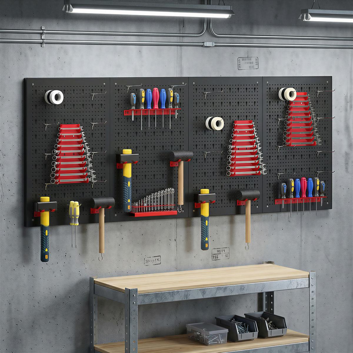 WERKZEUGWAND 38er Set Stahl Schwarz Rot - Schwarz, Metall (40/2/60cm) - HOMCOM