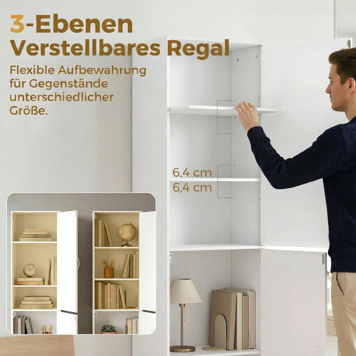 BÜCHERREGAL Spanplatte MDF Weiß - Weiß, Holzwerkstoff/Metall (35/180/40cm) - HOMCOM
