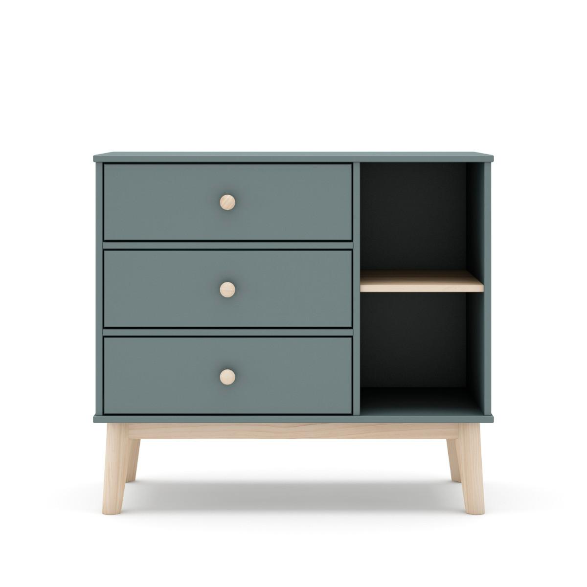 KOMMODE mit 3 Schubladen und 2 offenen Fächern, L90 cm 40/90/81 cm - Grün, Holzwerkstoff (40/81/90cm) - Calicosy
