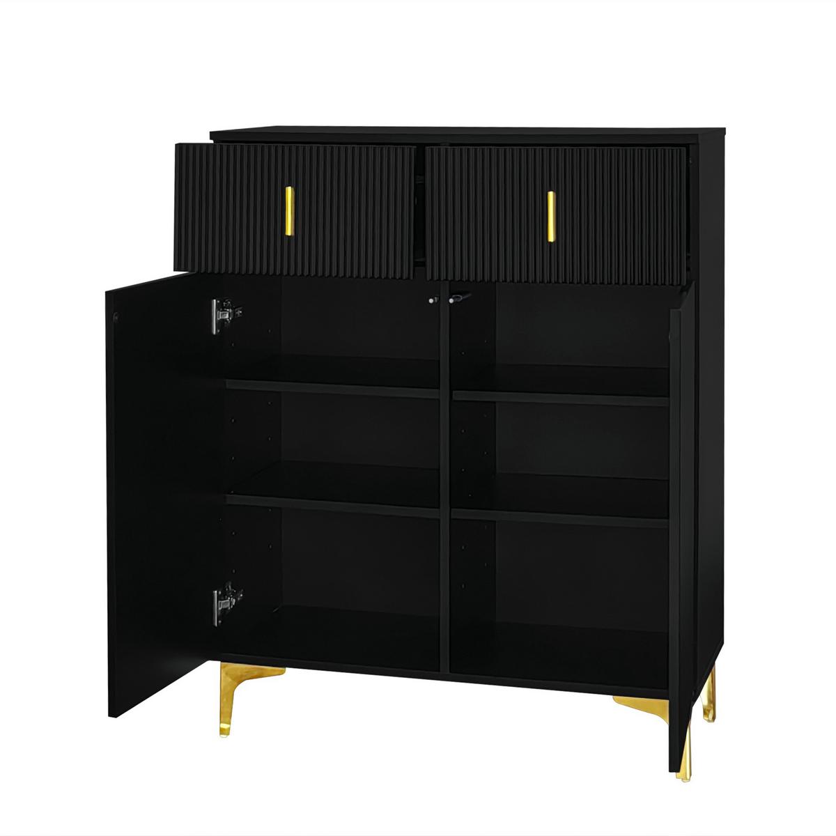 SCHWARZES Sideboard mit Struktur und goldenen Details SHEZA - Schwarz, Holzwerkstoff/Metall (45/101/54cm) - Urban Meuble