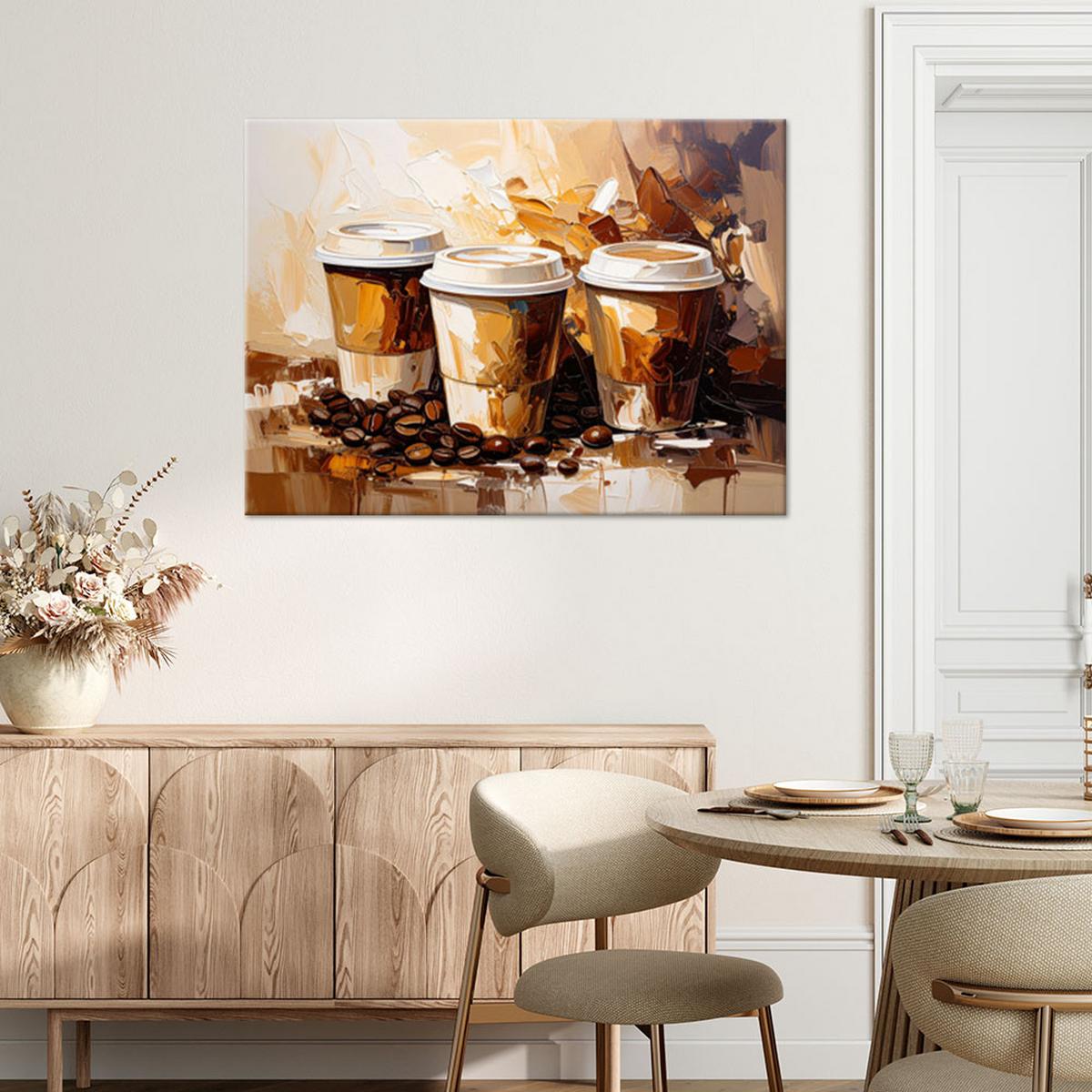LEINWANDBILD Kaffeetassen in Ölfarbe imitiert in Beige 100x70cm - Braun, Textil (100/70cm) - Feeby