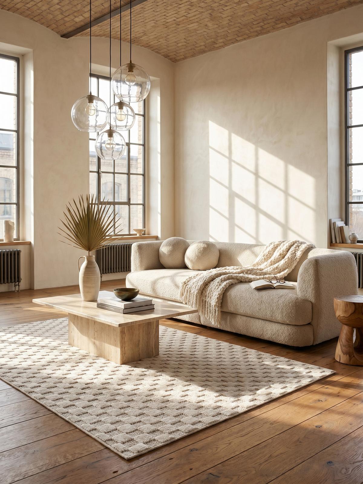 TEPPICH Flachgewebe LANGAU in Creme, mit Schachbrettmuster, 140 x 200 cm - Creme, Textil (140/200cm) - KADIMA DESIGN