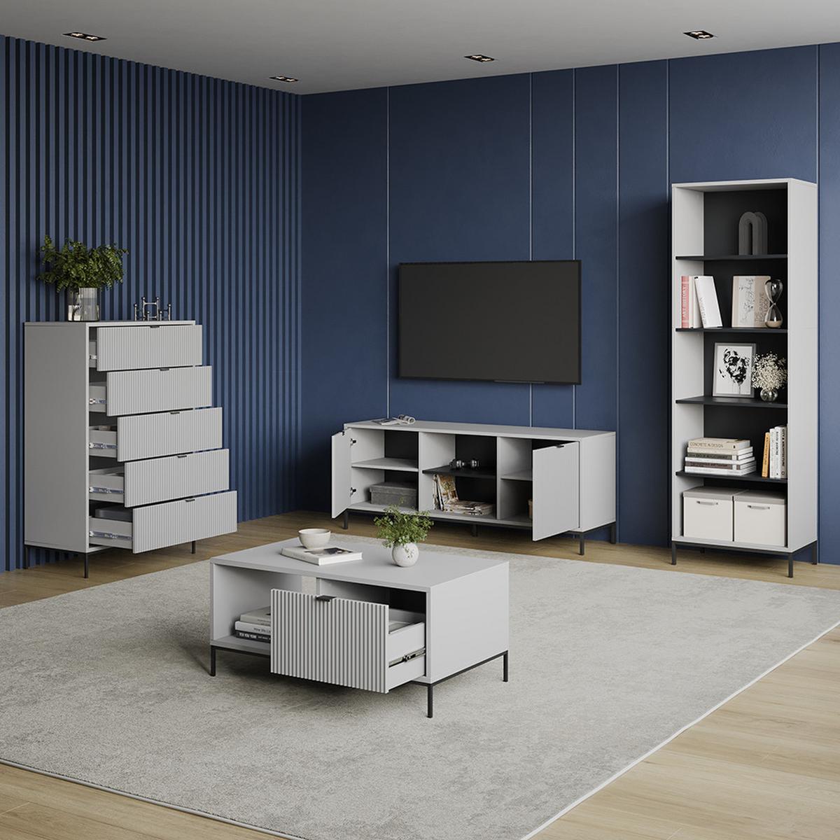 BÜCHERREGAL Aterno Grau mit 5 Fächern - Grau, Holzwerkstoff (60/180/40cm) - Livinity®