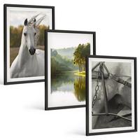 BILDER SET 3er Set - 40x60 cm Schwarzer Rahmen - Natur des Flusses White Horses - Schwarz, Kunststoff (40/60cm) - TULUP