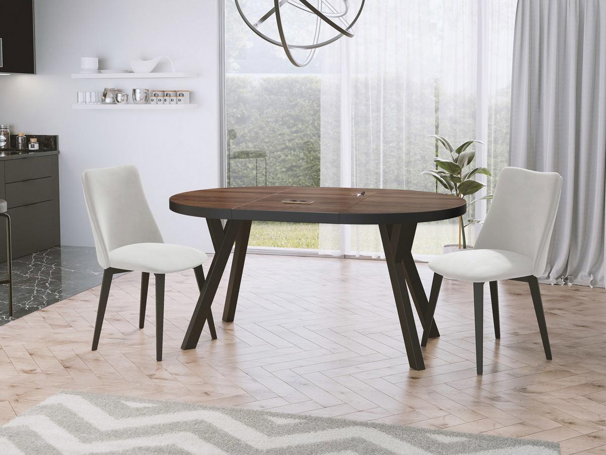 ESSTISCH Twixy runder ausziehbarer, Arvadonna Chestnut 100-200/100/76 cm - Kastanienfarben/Schwarz, Holz/Holzwerkstoff (100/200/76cm) - WFL GROUP