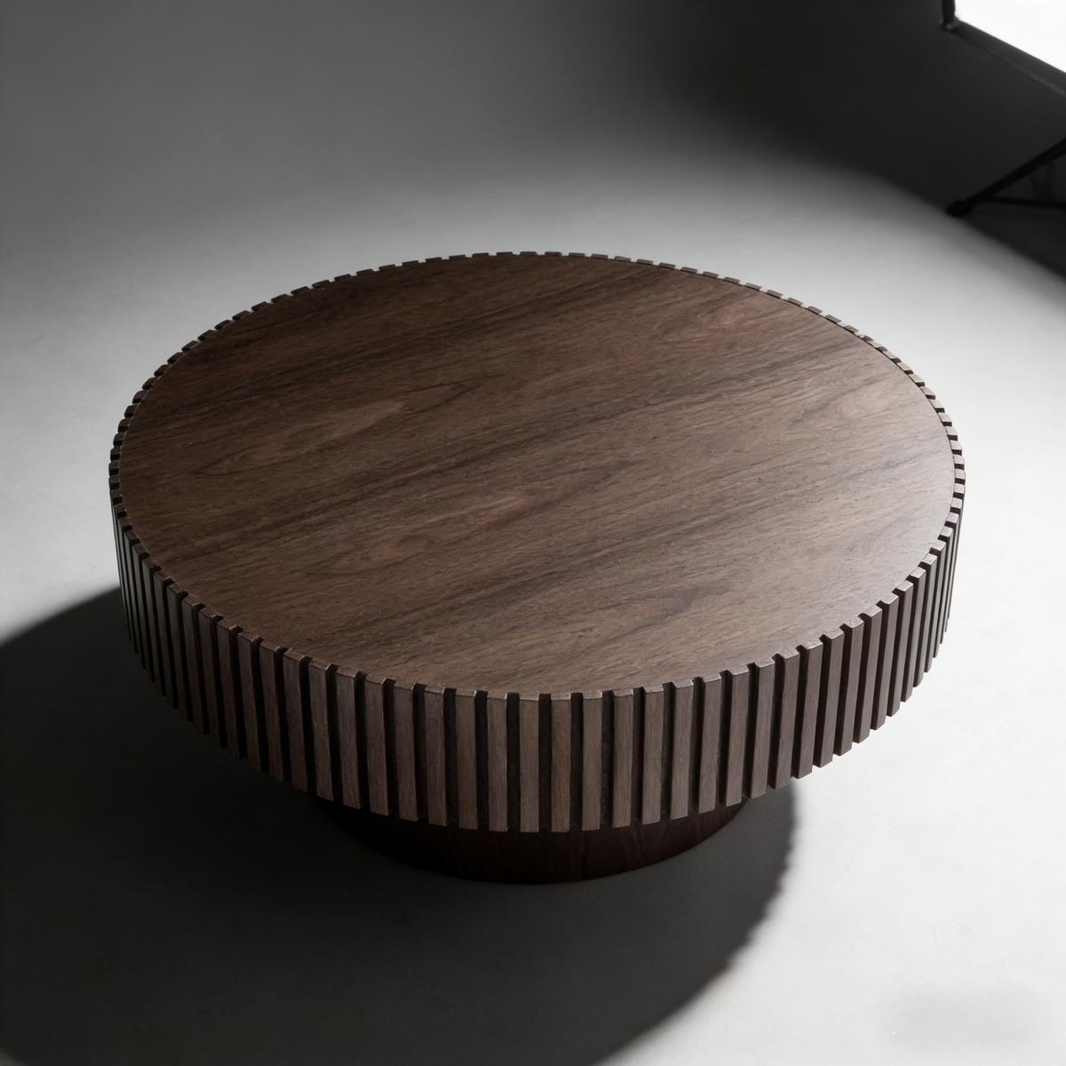 COUCHTISCH Rund in Walnuss-Optik Ø 80 cm mit handgefertigtem Rillen-Design - Walnussfarben, Holzwerkstoff (80/80/35cm) - Urban Meuble
