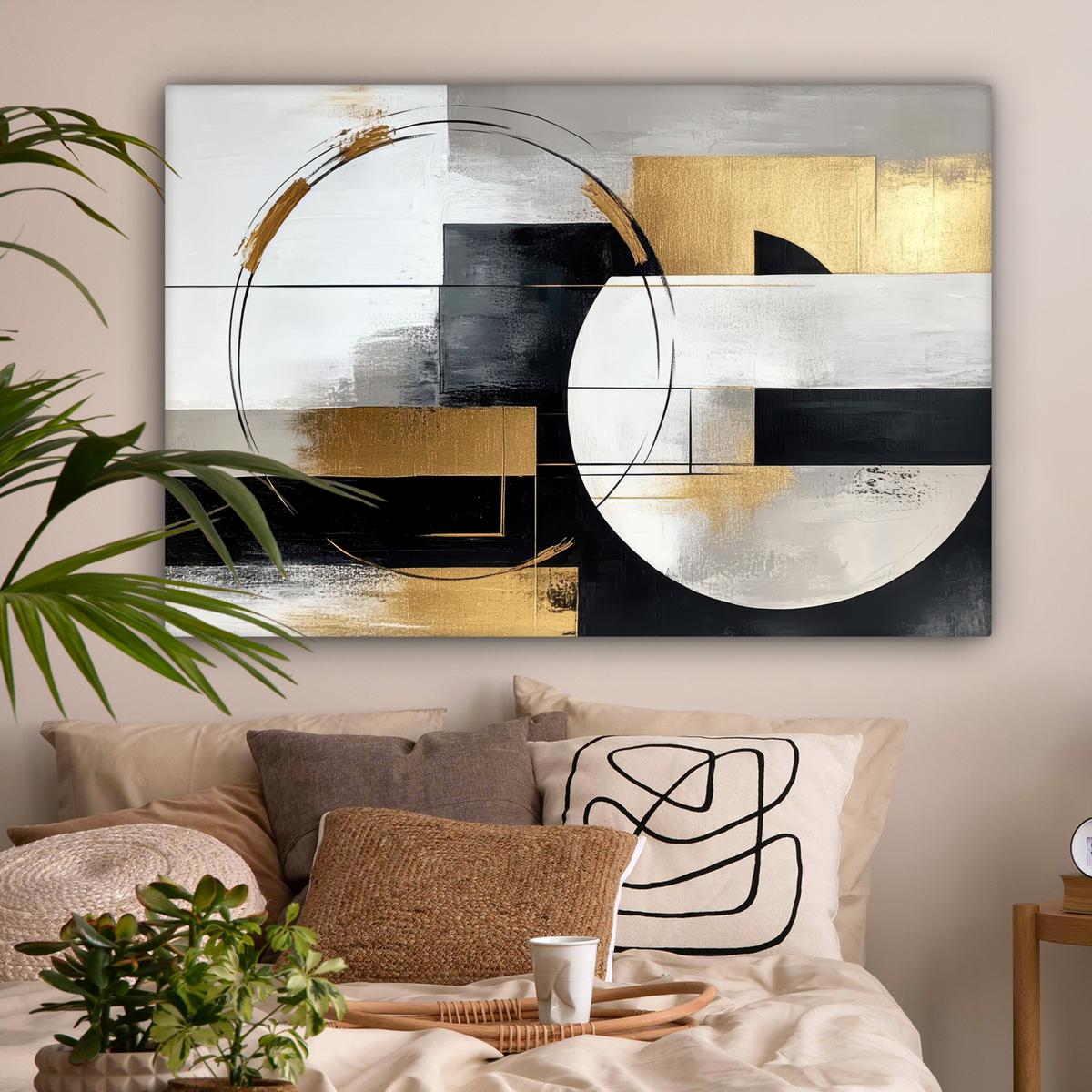 LEINWANDBILD Abstrakt - Gold - Silber - Formen - Ästhetik Wohnzimmer Groß 120x80 cm - Multicolor, Textil (120/80cm) - MuchoWow