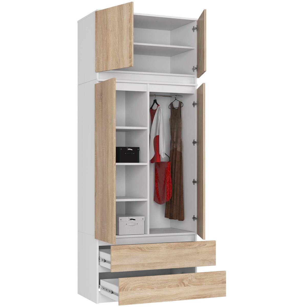 KLEIDERSCHRANK Weiß, Eiche Sonoma 234/90/51 - Weiß, Holzwerkstoff (90/234/51cm) - RAUMHIRSCH FURNITURE